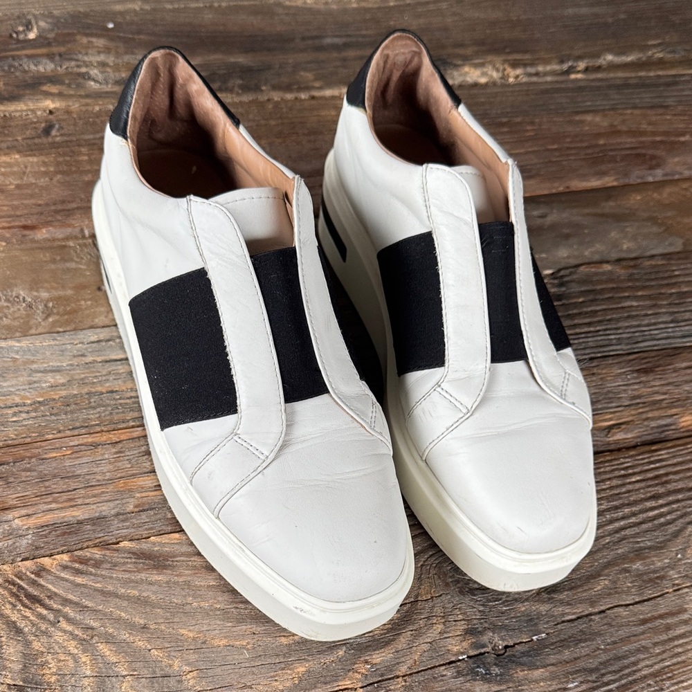 Paolo White and Black Slip-On Platform Sneakers
